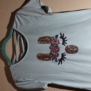 btween sequined llama shirt with back lacing detail size 14